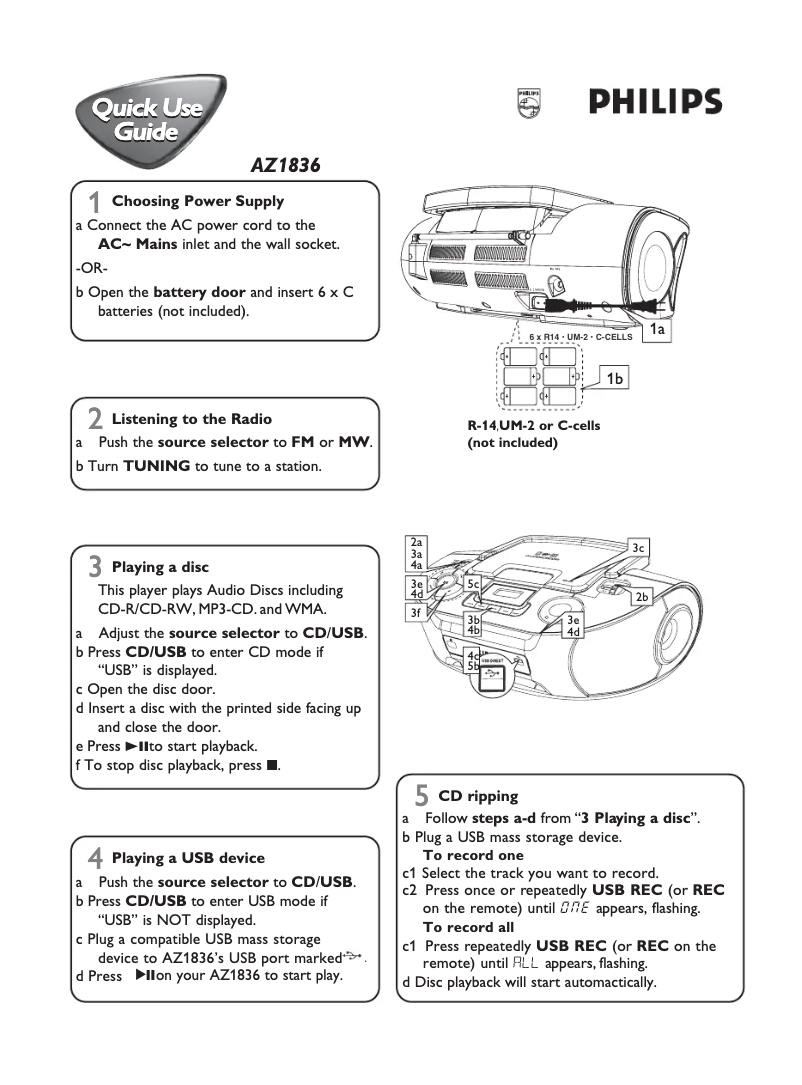 Page n°1 - Guide de démarrage rapide Philips AZ1836
