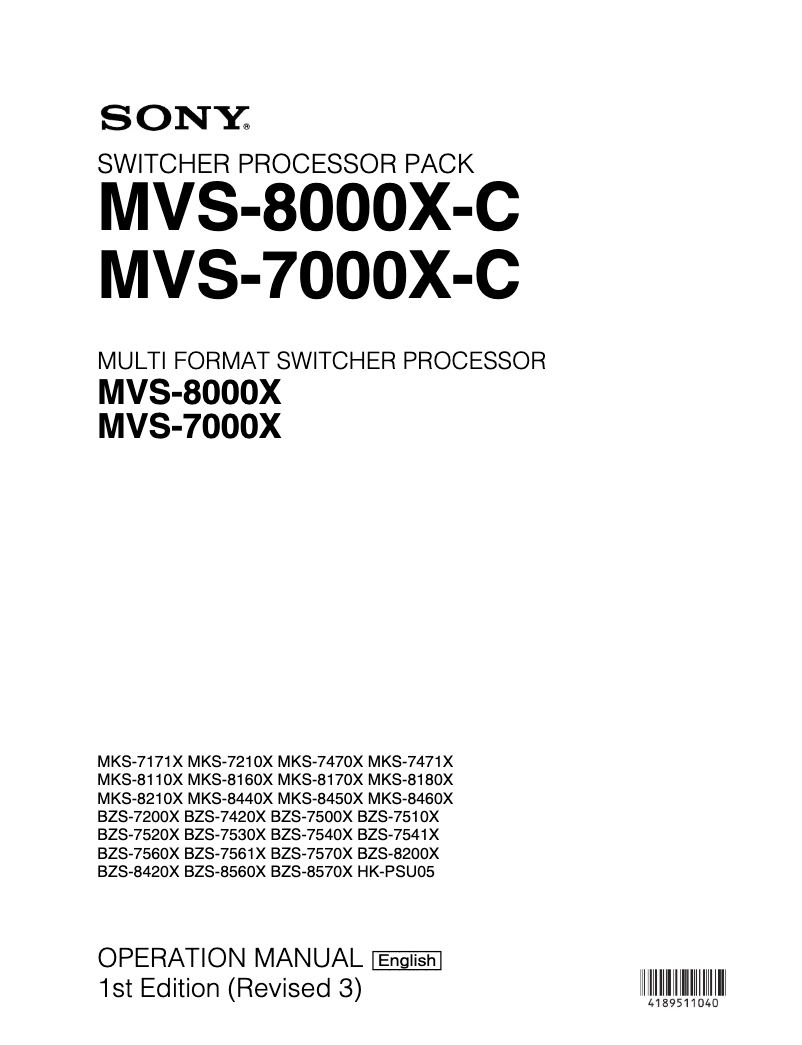 Page 1 de la notice Manuel utilisateur Sony MVS-7000X
