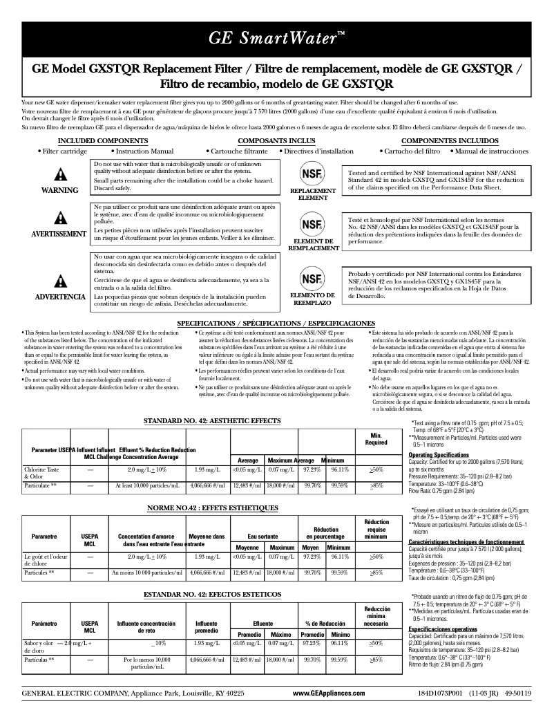 Página 1 del manual Manual de usuario GE GXSTQR