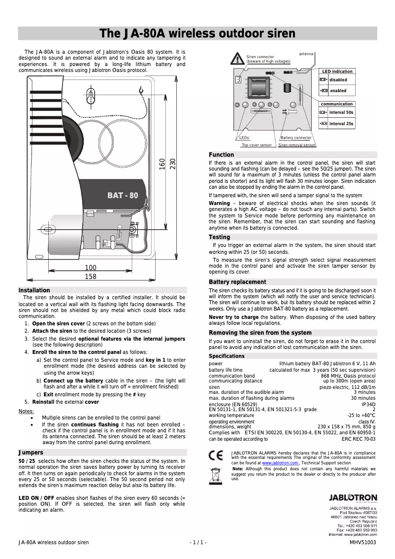 Page 1 de la notice Manuel utilisateur Joblotron JA-80A