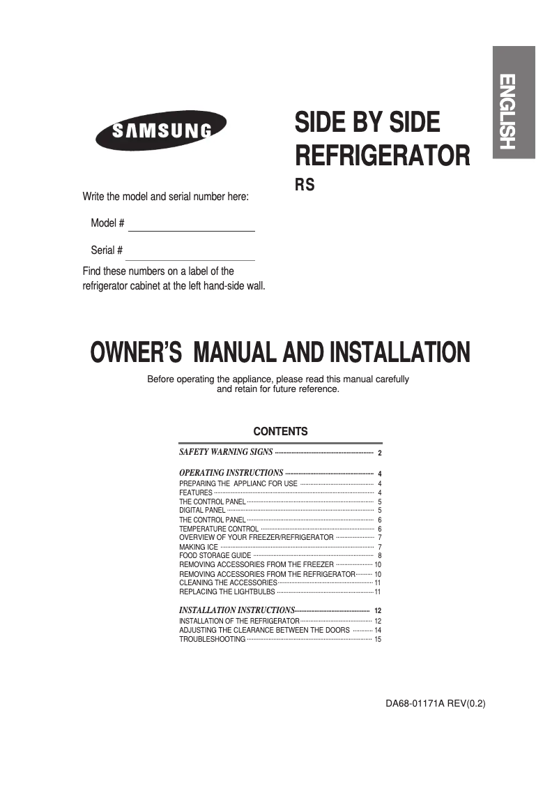 Página 1 del manual Manual de usuario Samsung RS20NHSV