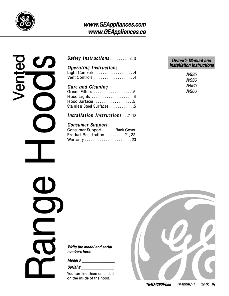 Image de la première page du manuel de l'appareil JV936LSSC