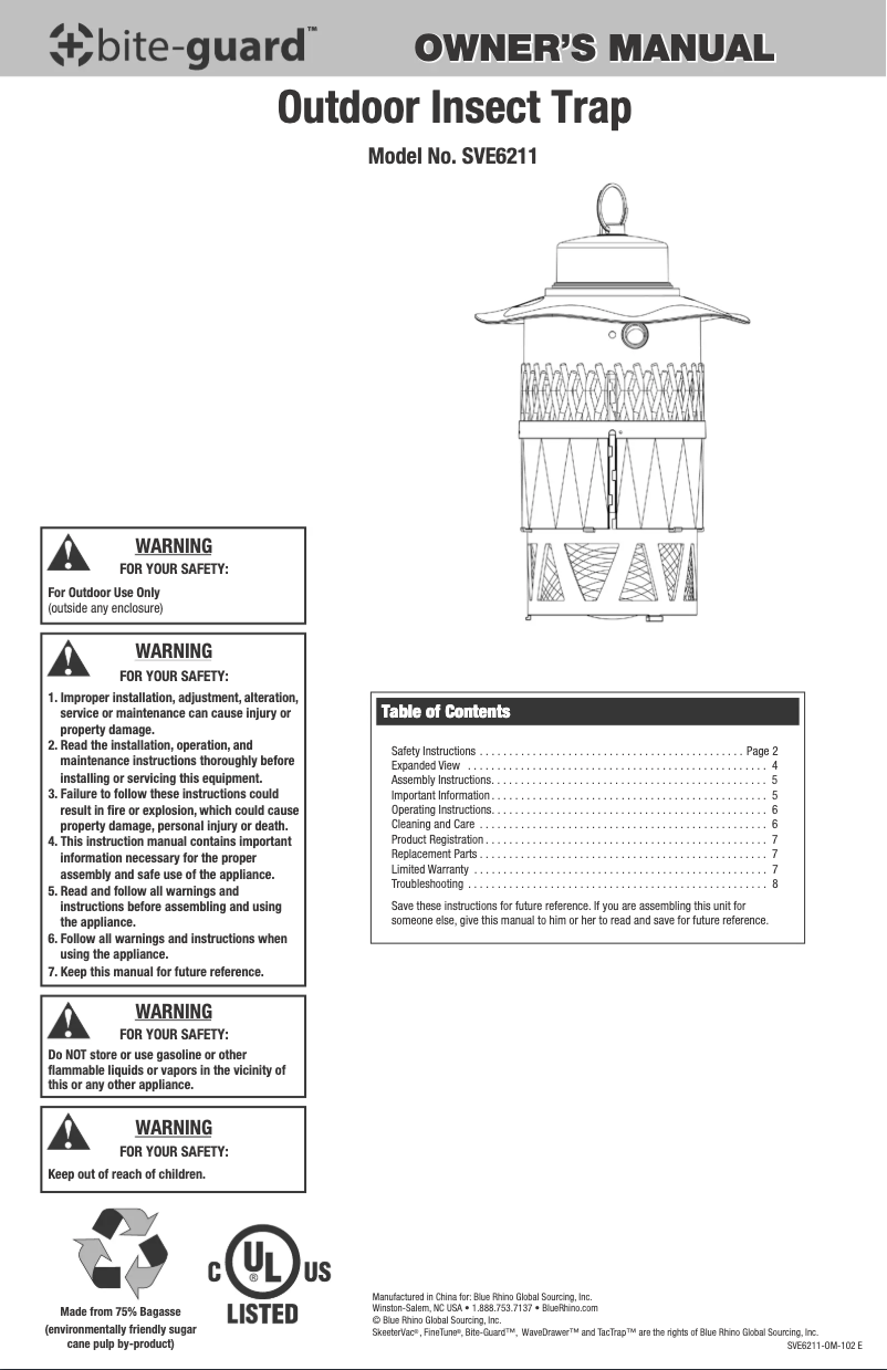 Page 1 de la notice Manuel utilisateur Blue Rhino SVE6211
