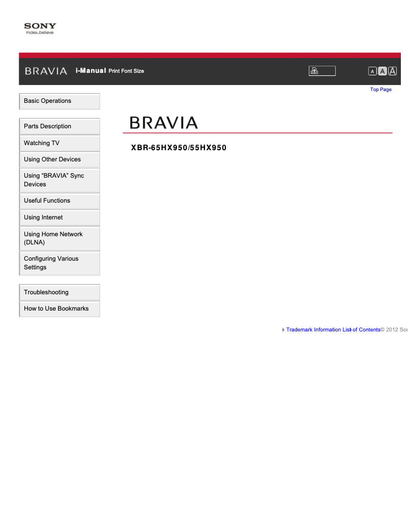 Page 1 de la notice Manuel utilisateur Sony Bravia XBR-65HX950