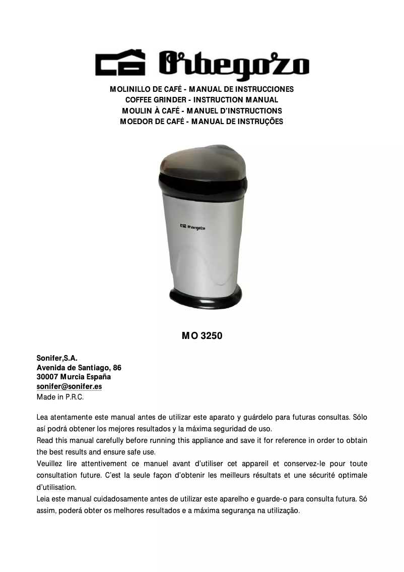 Page 1 de la notice Manuel utilisateur Orbegozo MO 3250