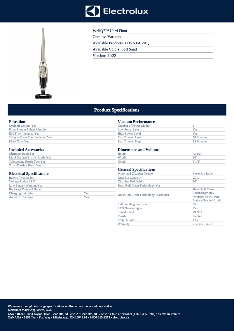 Página 1 del manual Ficha técnica Electrolux EHVS35H2AQ