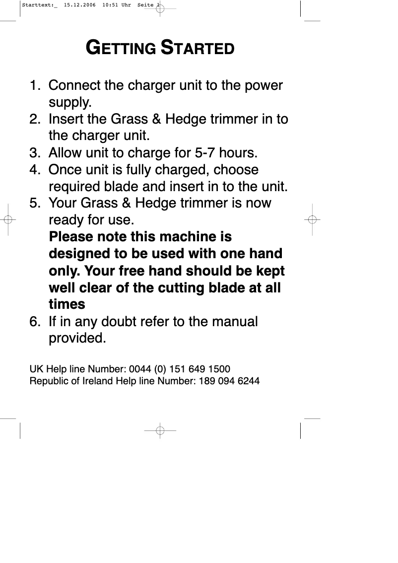 Page 1 de la notice Manuel utilisateur Gardenline GCGS 18-S