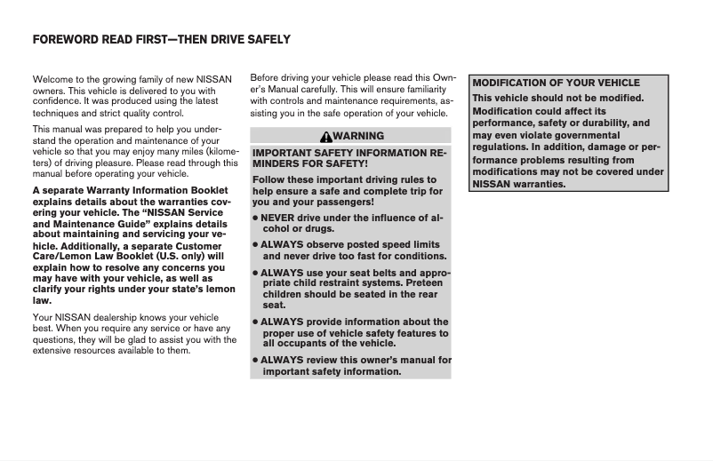 Page 1 de la notice Manuel utilisateur Nissan Altima Sedan (2006)