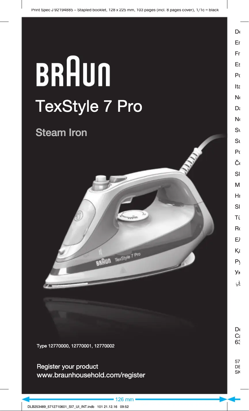 Page 1 de la notice Manuel utilisateur Braun TexStyle 7 Pro