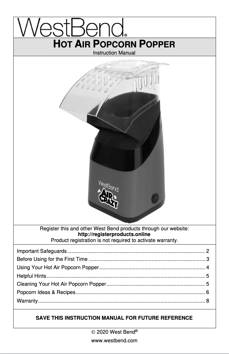 Page 1 de la notice Manuel utilisateur WestBend Air Crazy PC8448RD13