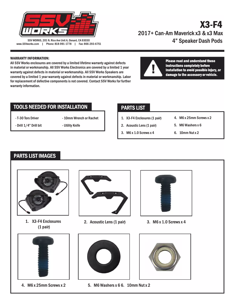Page 1 de la notice Manuel utilisateur SSV Works X3-F4