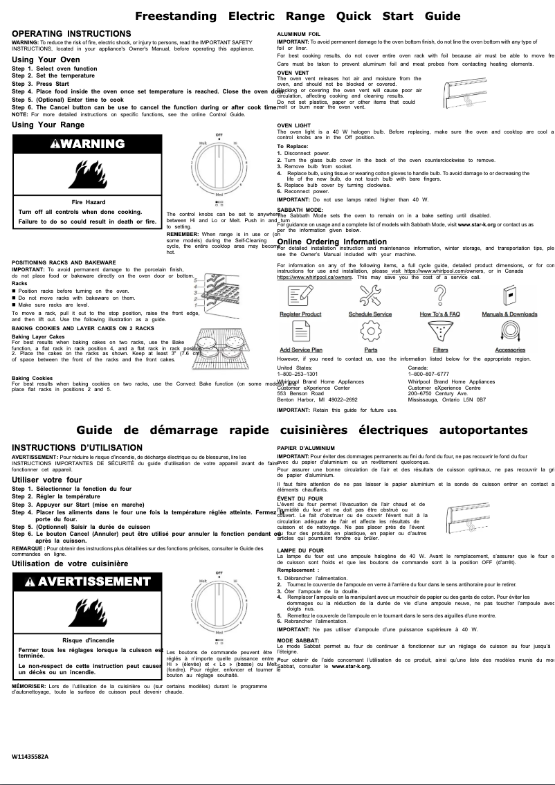 Page 1 de la notice Guide de démarrage rapide Whirlpool WFE505W0JS
