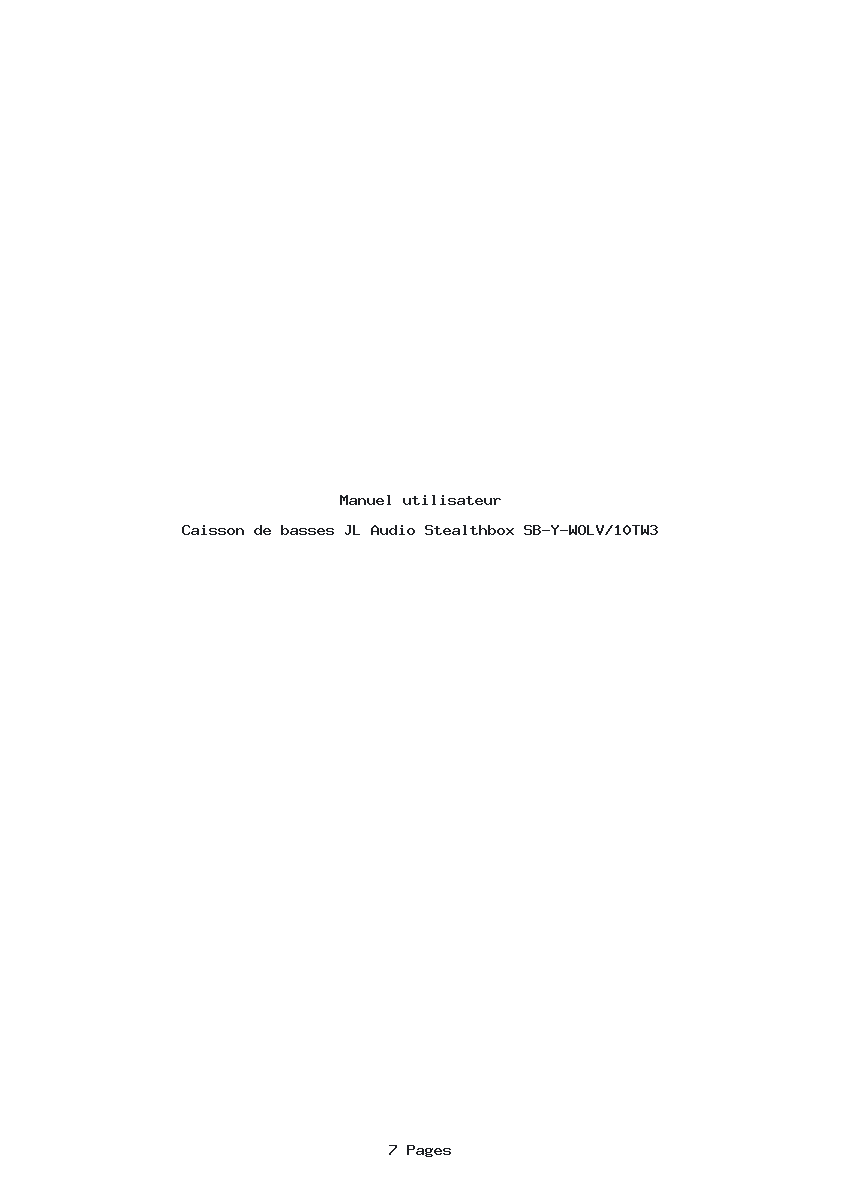 Page 1 de la notice Manuel utilisateur JL Audio Stealthbox SB-Y-WOLV/10TW3