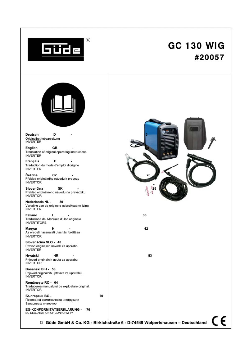 Page 1 de la notice Manuel utilisateur Güde GC 130 WIG