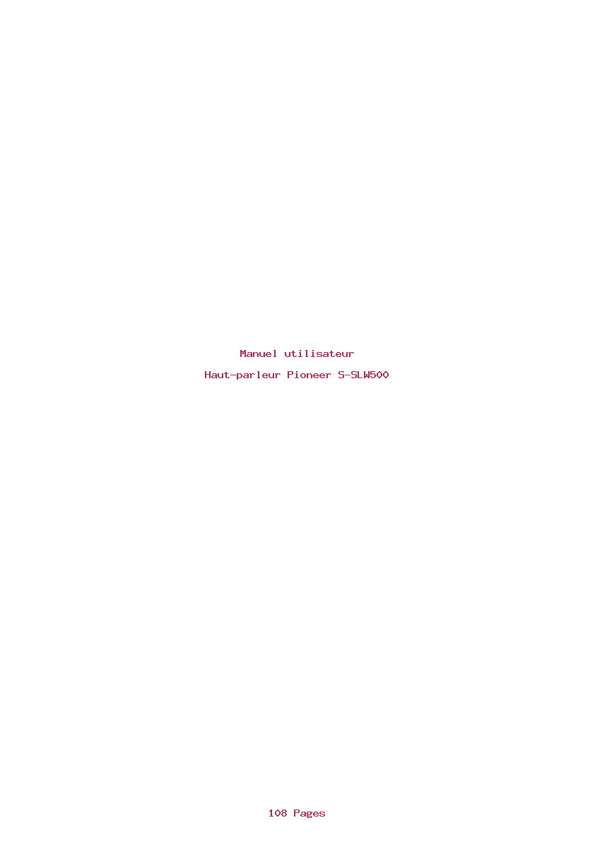 Page 1 de la notice Manuel utilisateur Pioneer S-SLW500