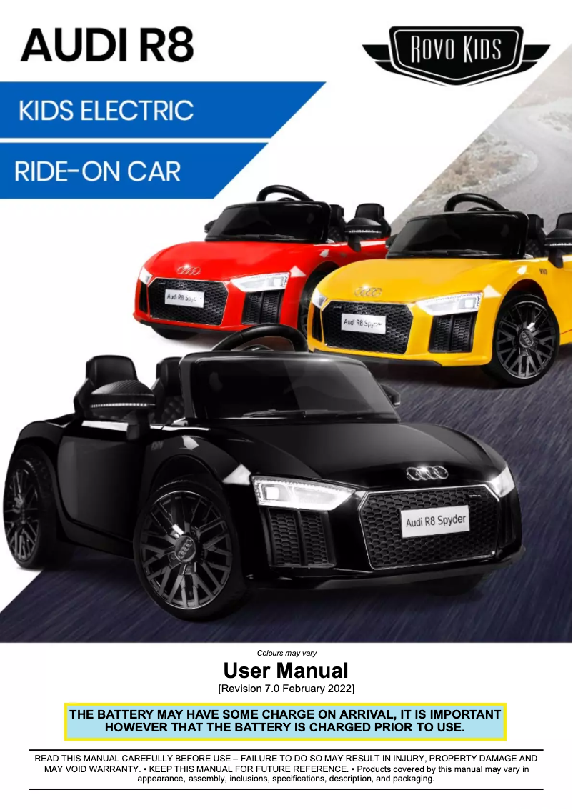 Página 1 del manual Manual de usuario Rovo Kids R8 Spyder