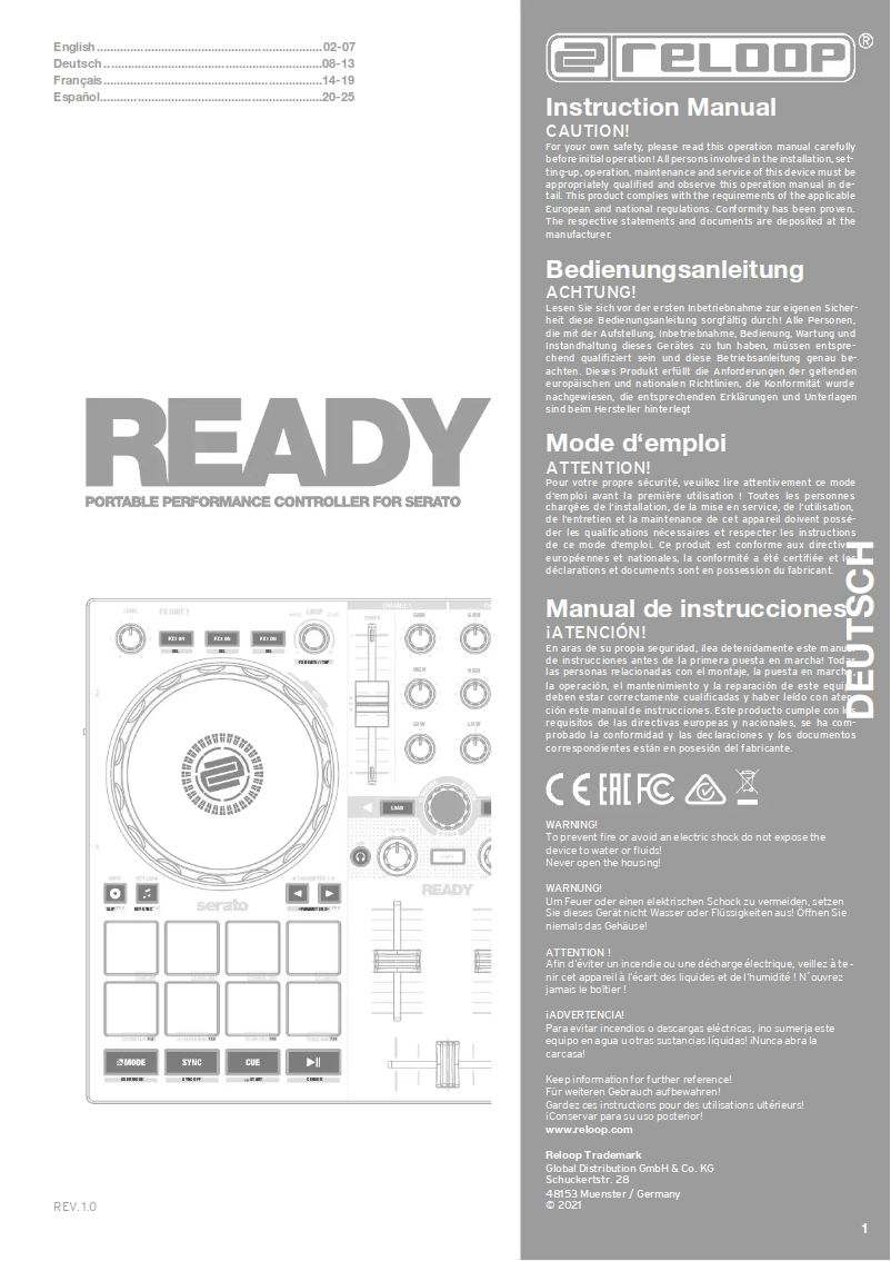 Page 1 de la notice Manuel utilisateur Reloop Ready