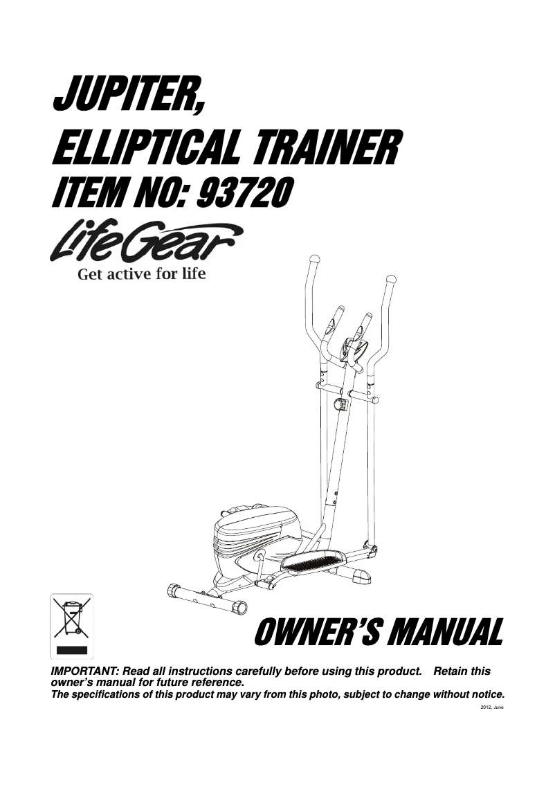 Página 1 del manual Manual de usuario Life Gear Jupiter Elliptical Trainer 93720