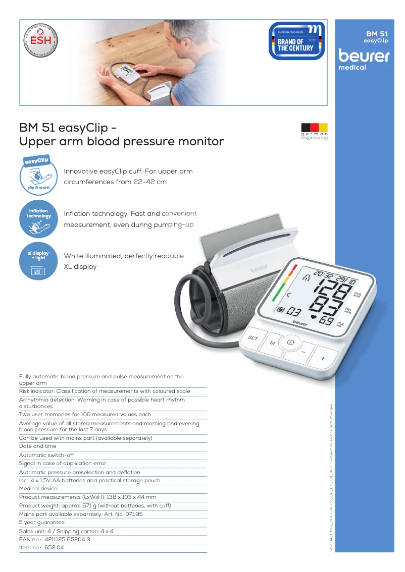 Page 1 de la notice Fiche technique Beurer BM 51