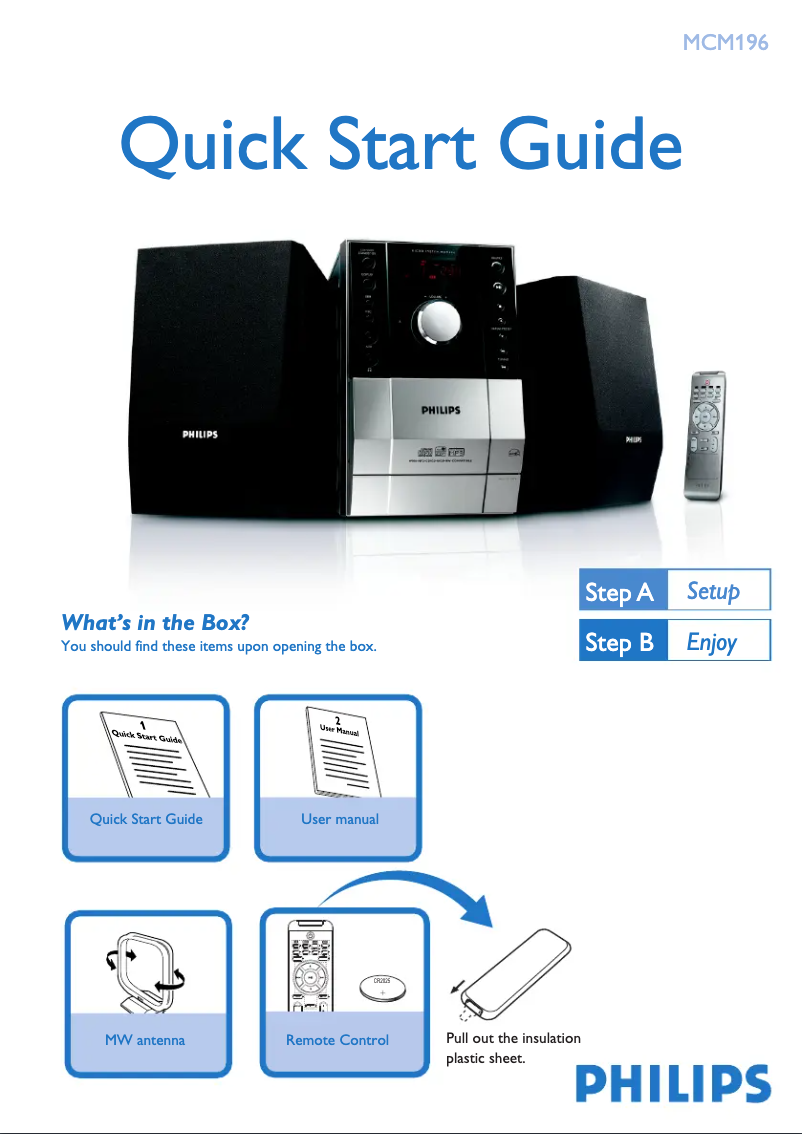 Page 1 de la notice Guide de démarrage rapide Philips MCM196