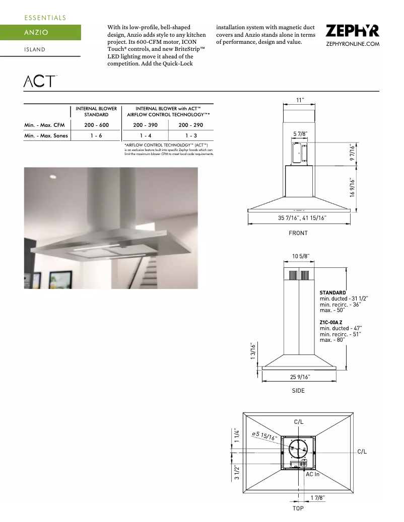 Page 1 de la notice Fiche technique Zephyr ZAZM90CS