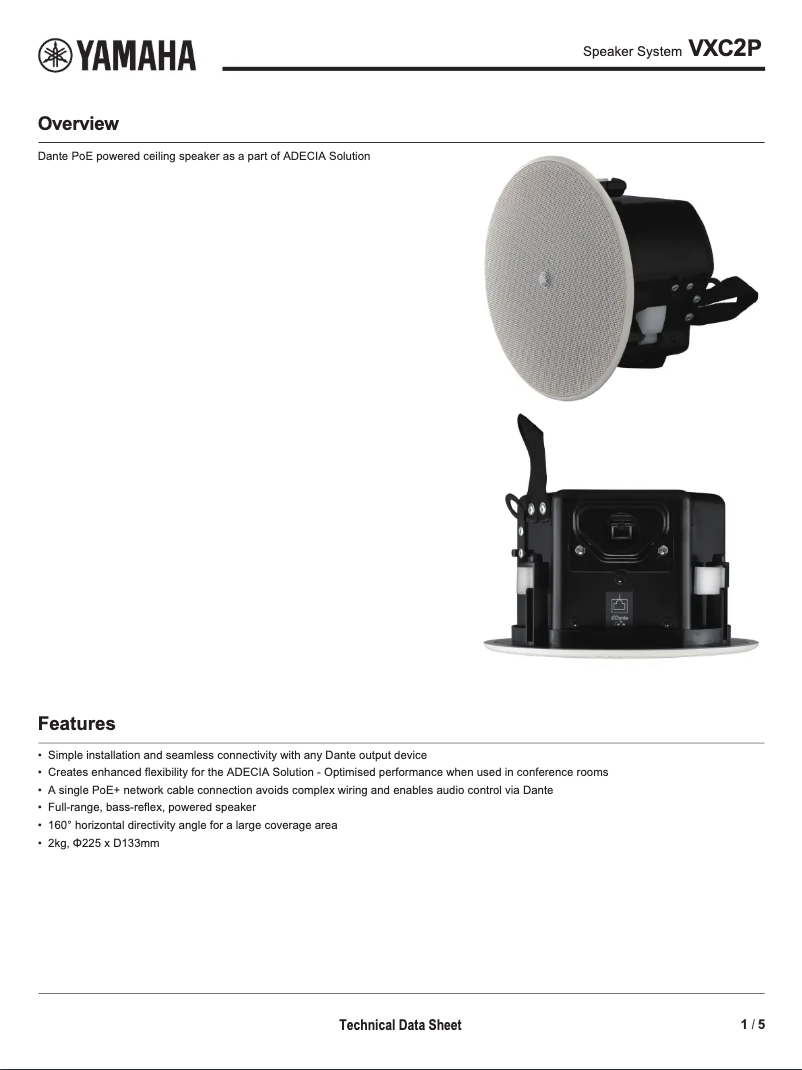 Page 1 de la notice Fiche technique Yamaha VXC2P