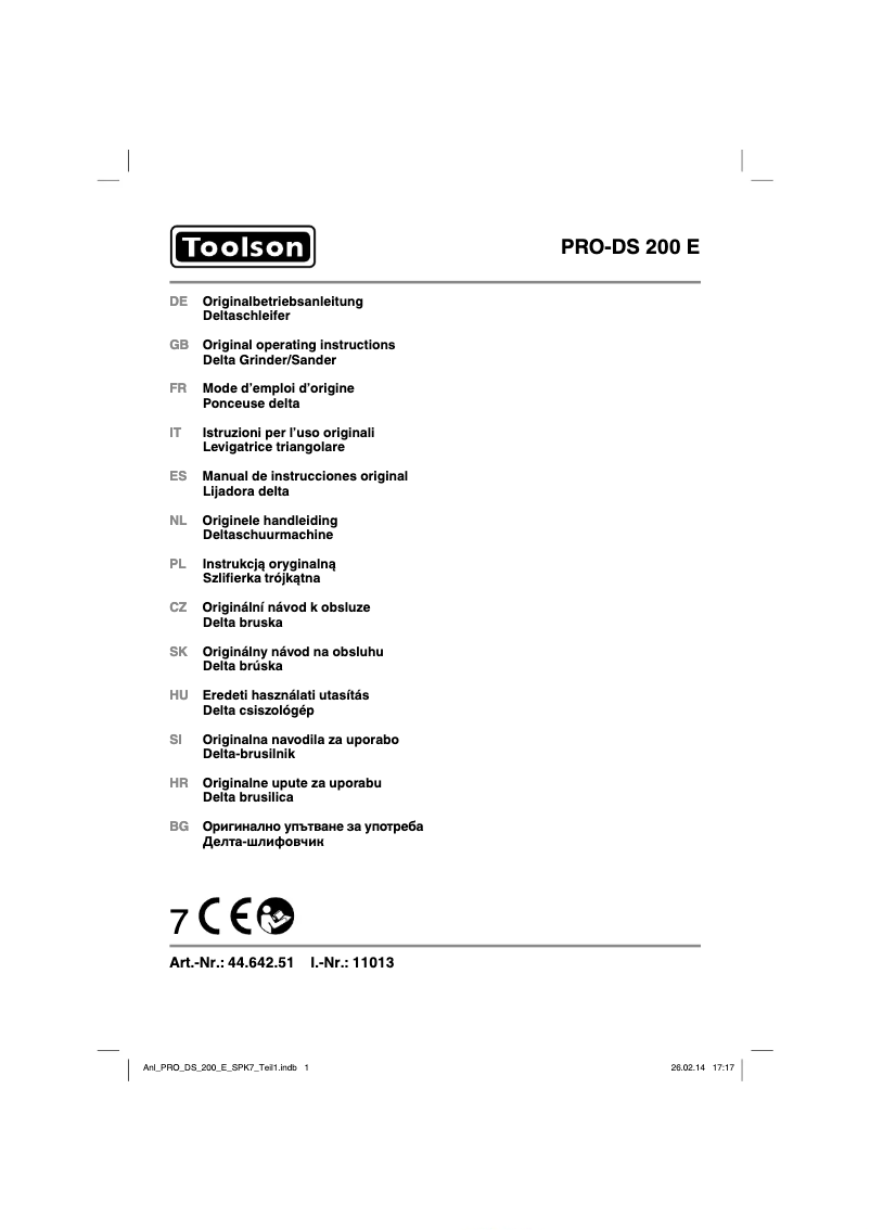 Page 1 de la notice Manuel utilisateur Toolson PRO-DS 200 E