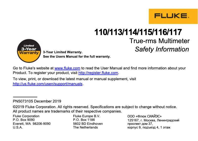Page 1 de la notice Instructions de sécurité Fluke 323
