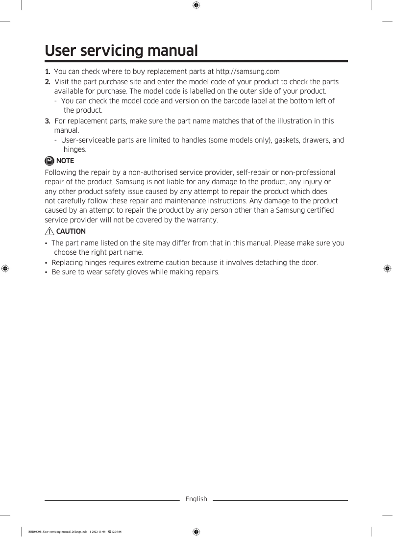 Page 1 de la notice Manuel utilisateur Samsung BRD27723EWW