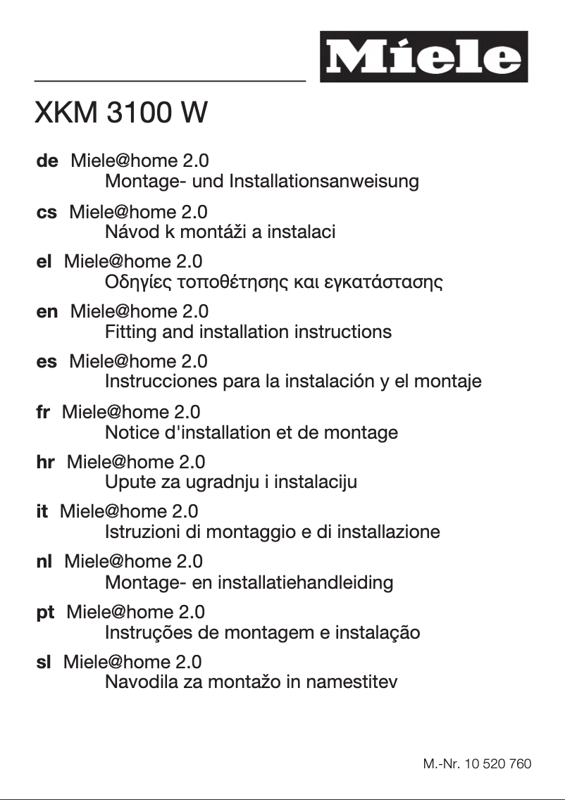 Page 1 de la notice Manuel utilisateur Miele XKM 3100 W
