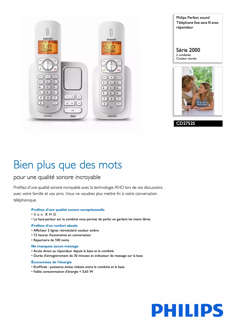 Página 1 del manual Ficha técnica Philips Perfect sound CD2752S