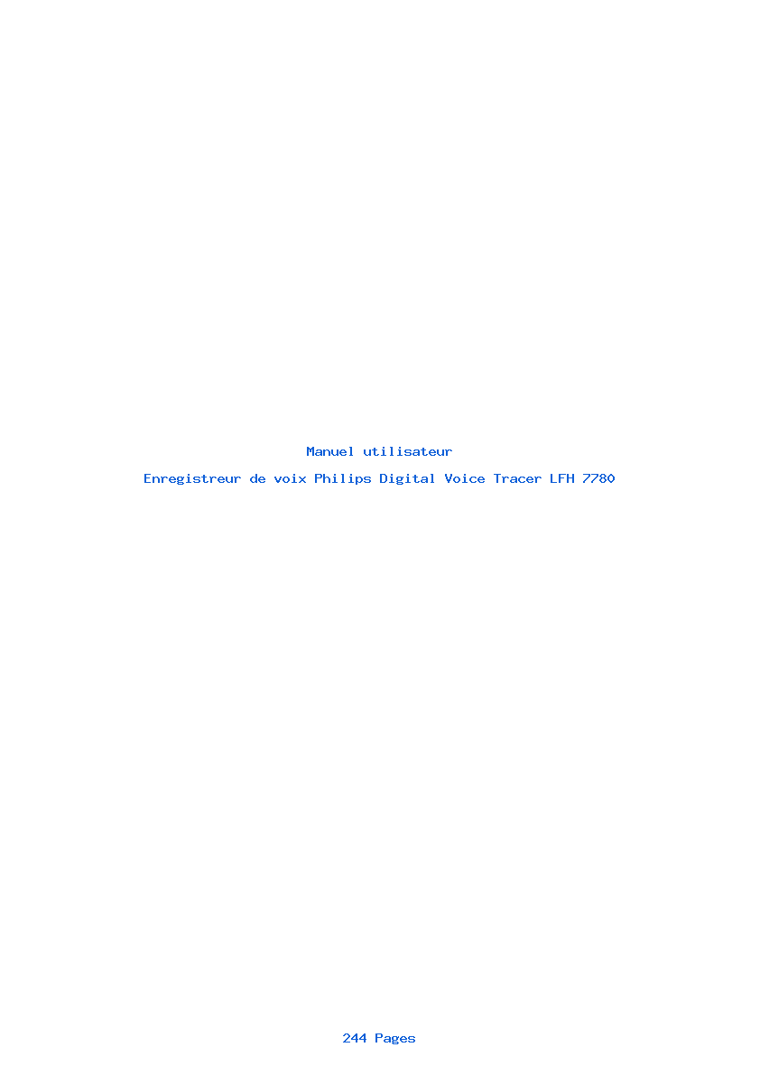 Page 1 de la notice Manuel utilisateur Philips Digital Voice Tracer LFH 7780