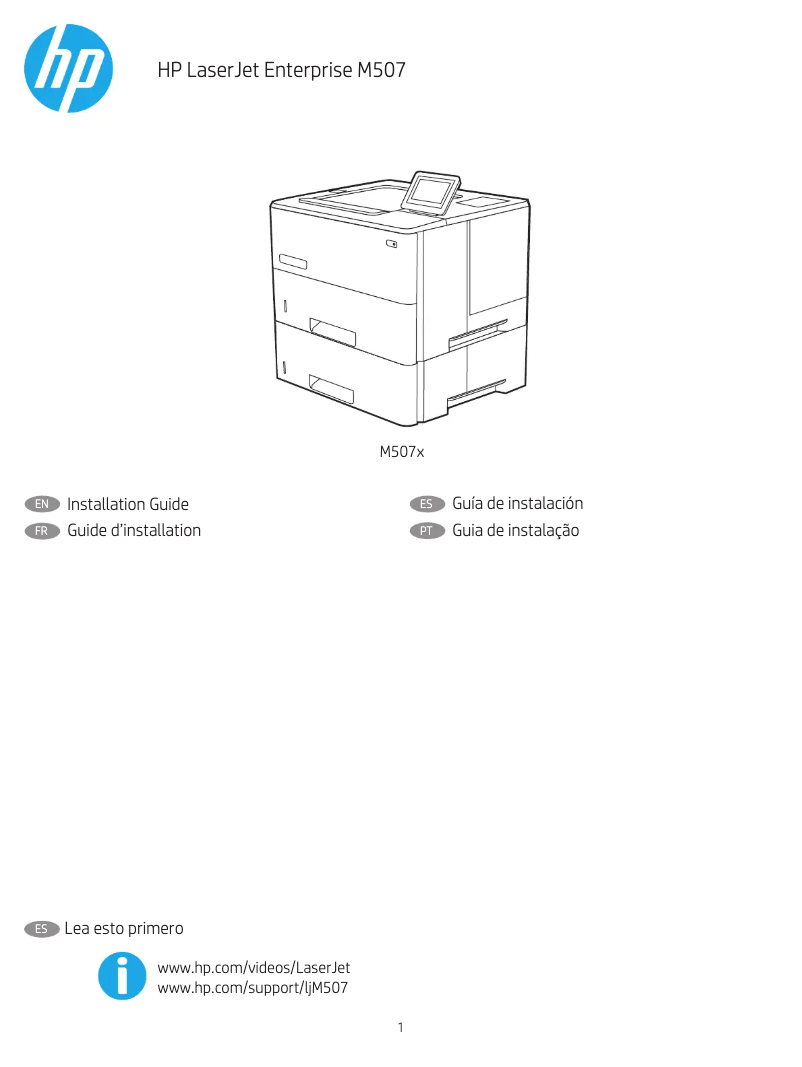 Image de la première page du manuel de l'appareil LaserJet Enterprise M507x