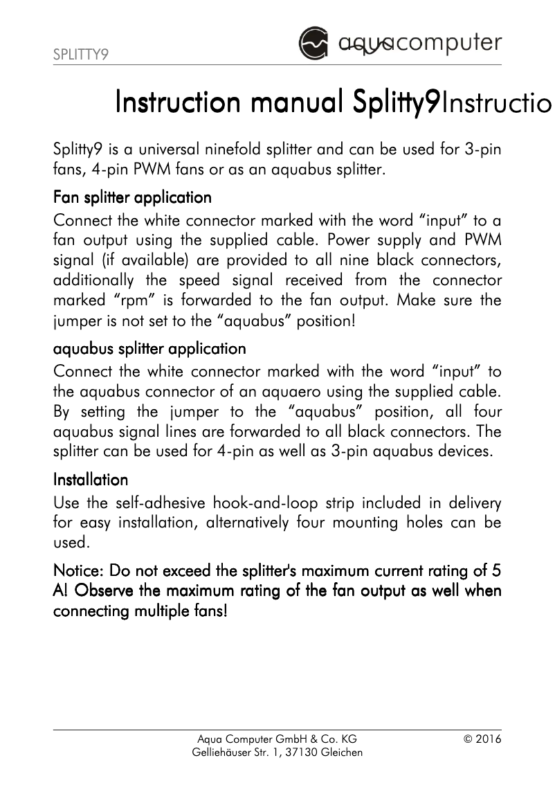 Page 1 de la notice Manuel utilisateur Aqua Computer Splitty9