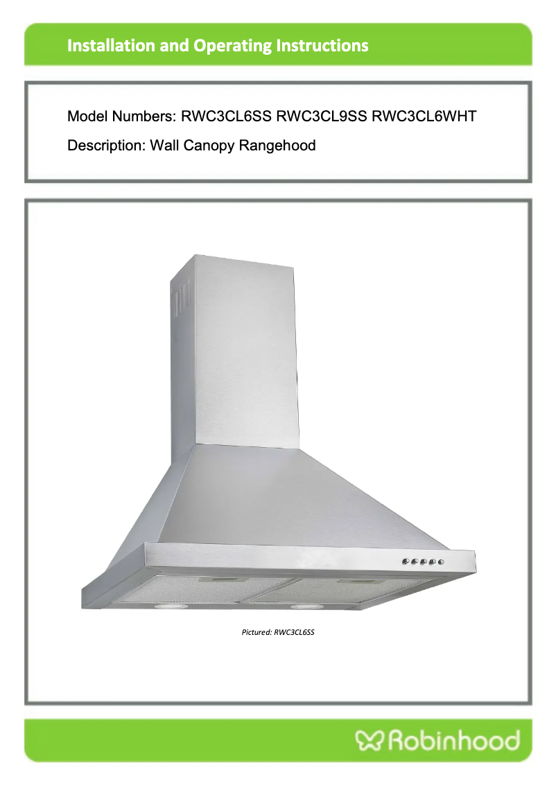 Page 1 de la notice Instructions / montage Robinhood RWC3CL6SS