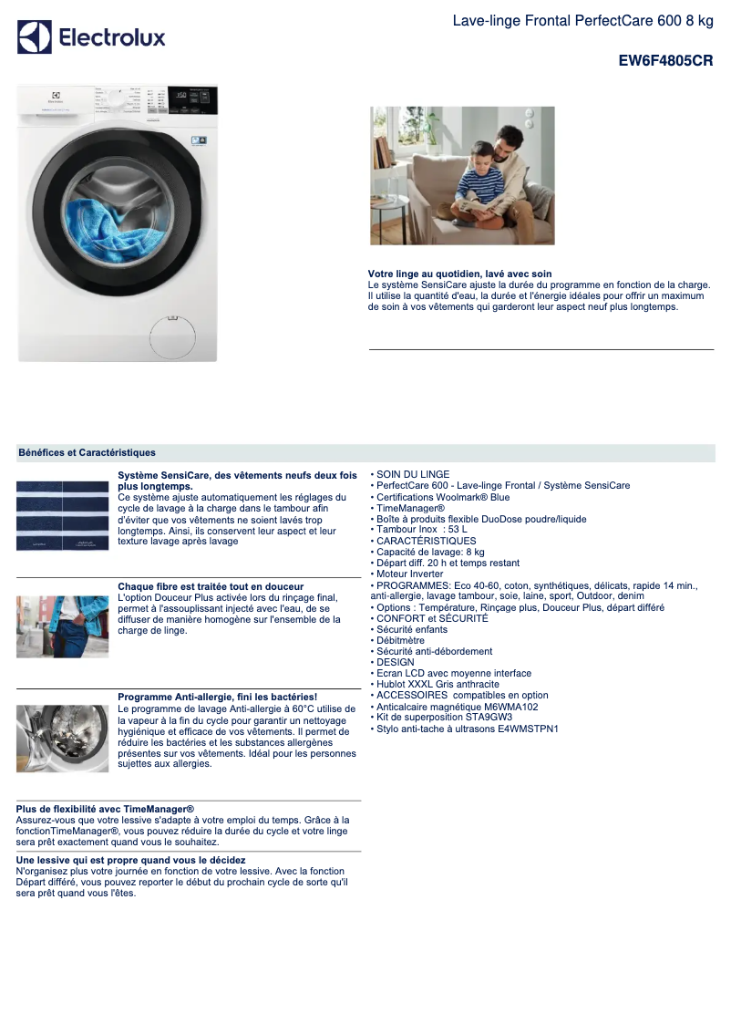 Página 1 del manual Ficha técnica Electrolux EW6F4805CR