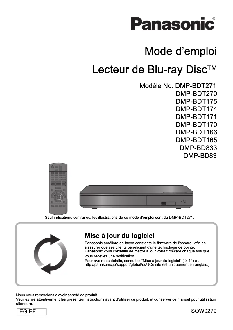 Page 1 de la notice Manuel utilisateur Panasonic DMP-BDT271