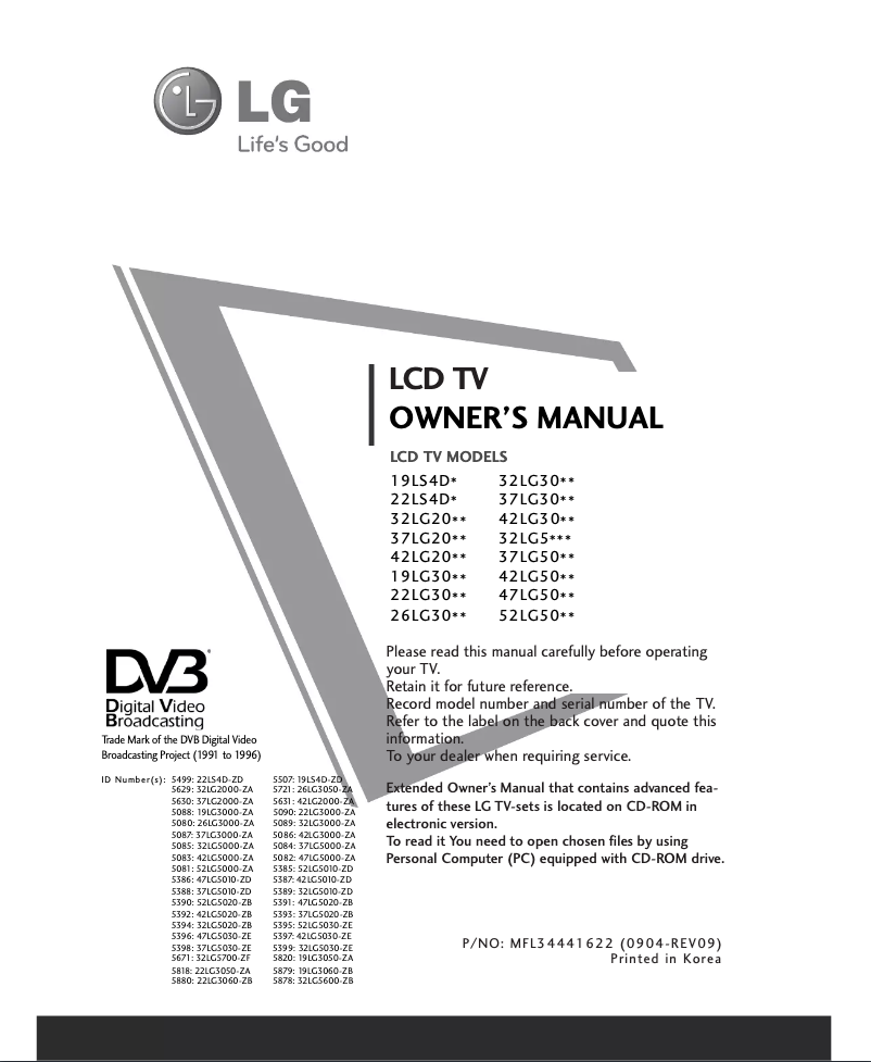 Page 1 de la notice Manuel utilisateur LG 475020.BEU
