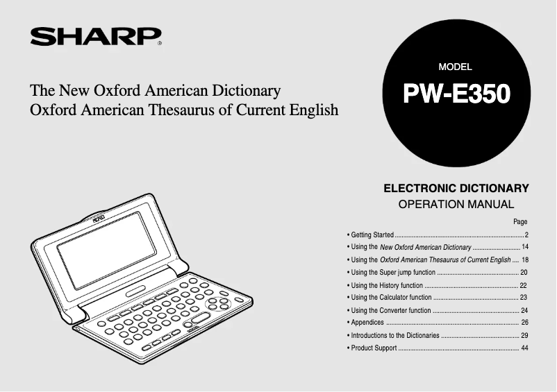 Page 1 of the manual User Manual Sharp PWE350