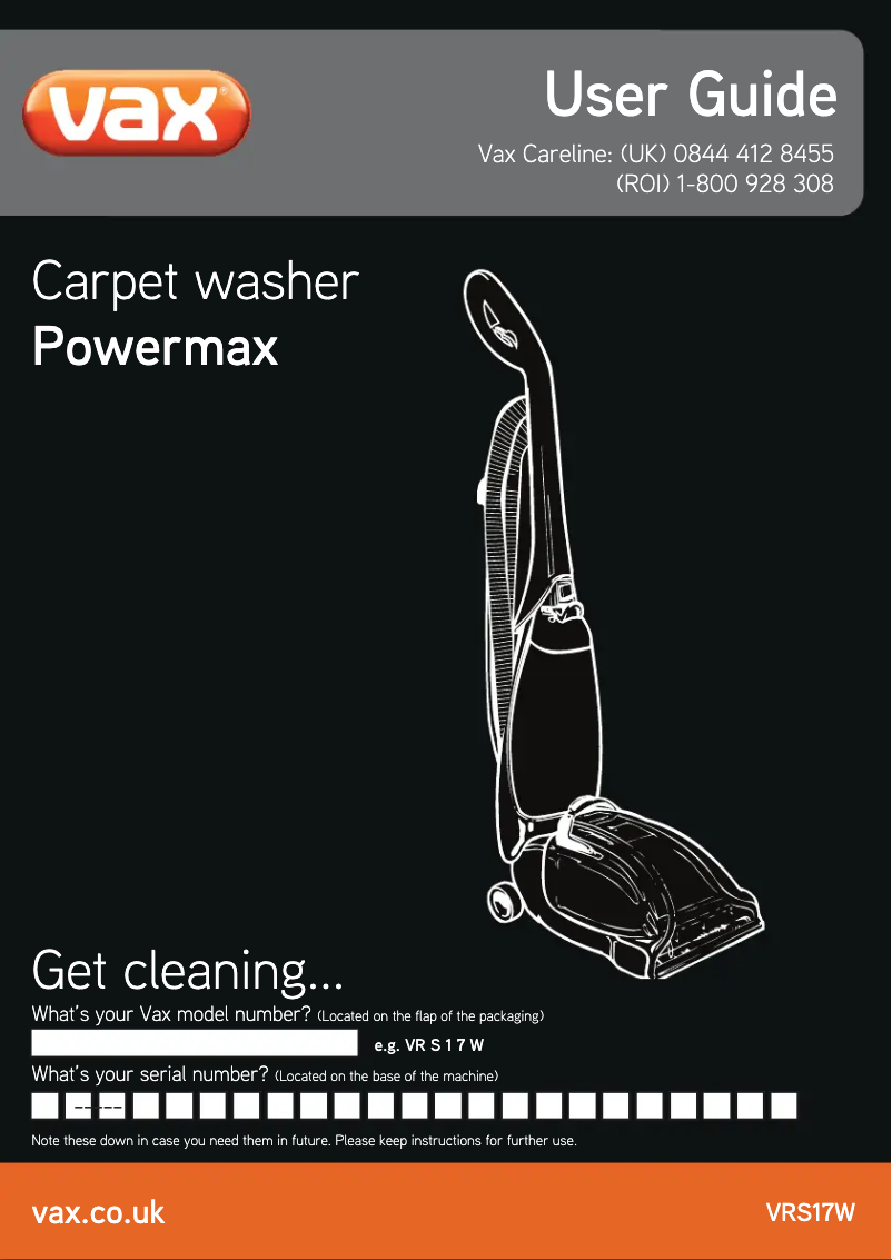 Page 1 of the manual User Manual Vax VRS17W