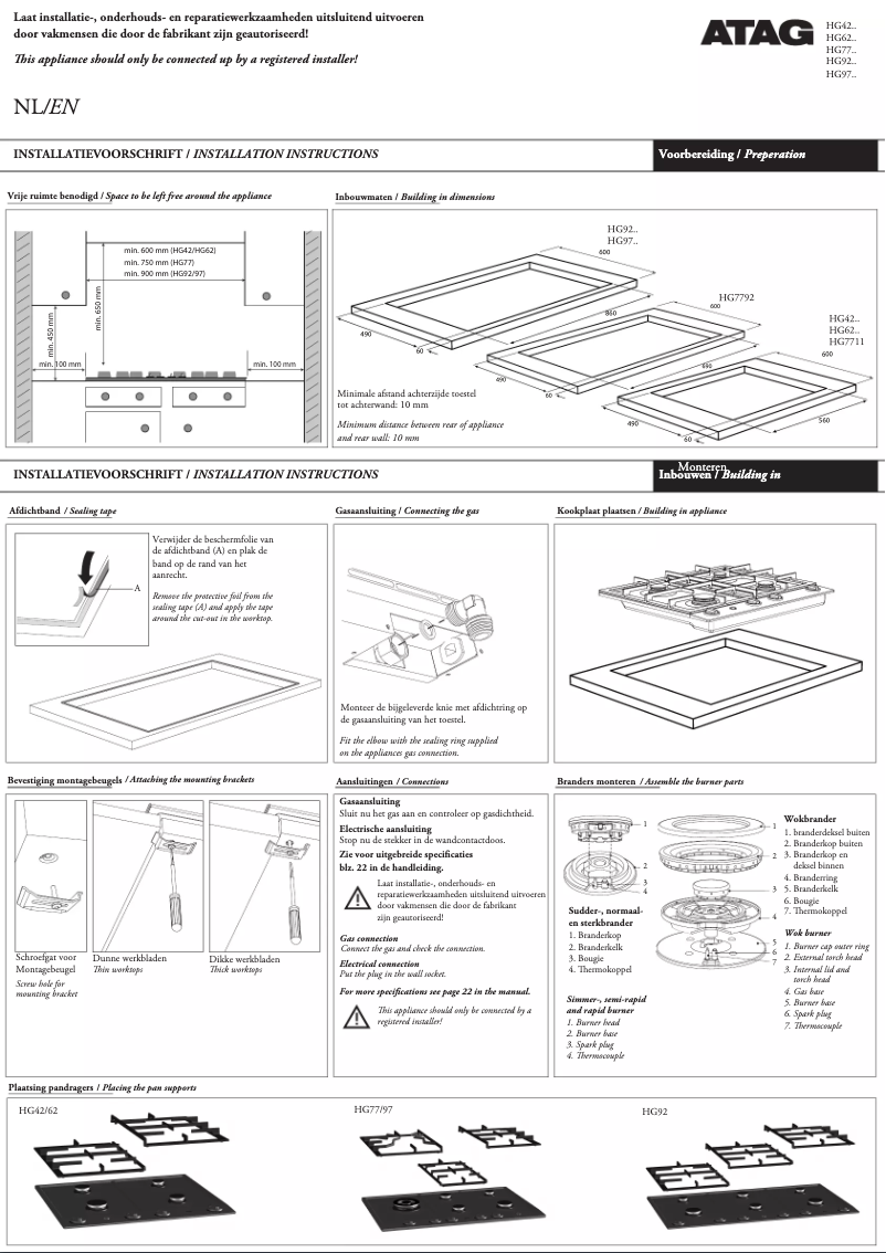 Page 1 de la notice Manuel utilisateur Atag HG7792CA
