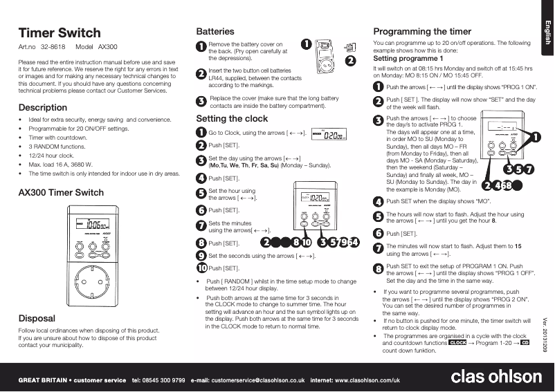 Page 1 de la notice Manuel utilisateur Clas Ohlson AX300
