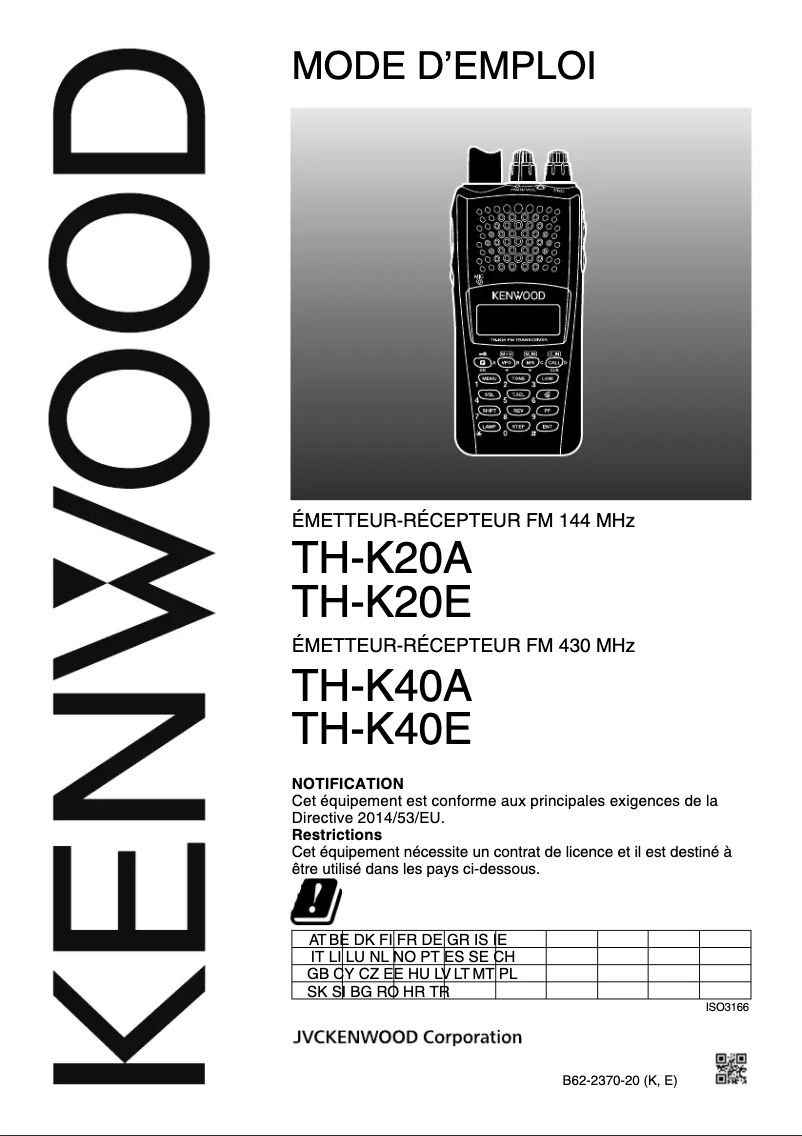 Page 1 de la notice Manuel utilisateur Kenwood TH-K20A