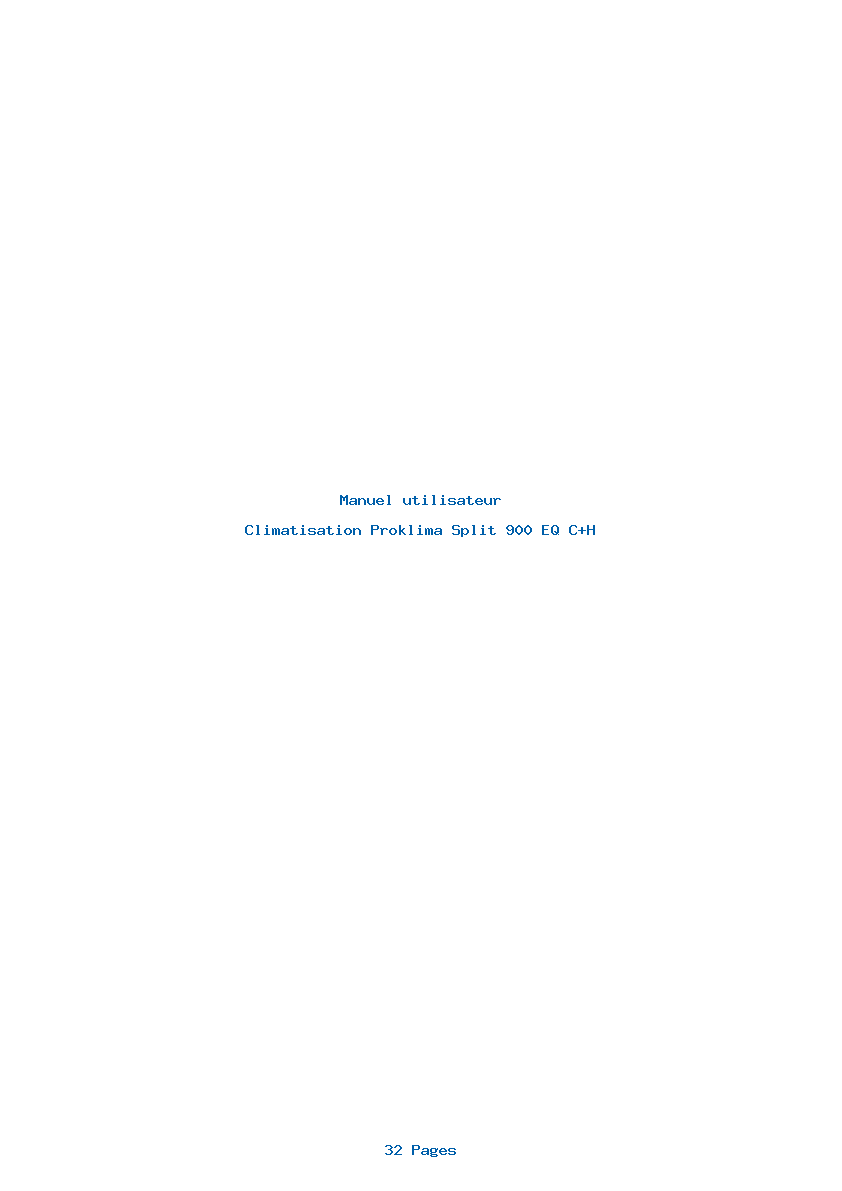 Page 1 de la notice Manuel utilisateur Proklima Split 900 EQ C+H