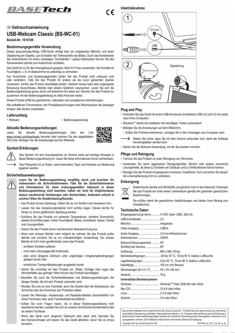 Page 1 de la notice Manuel utilisateur BaseTech Classic BS-WC-01