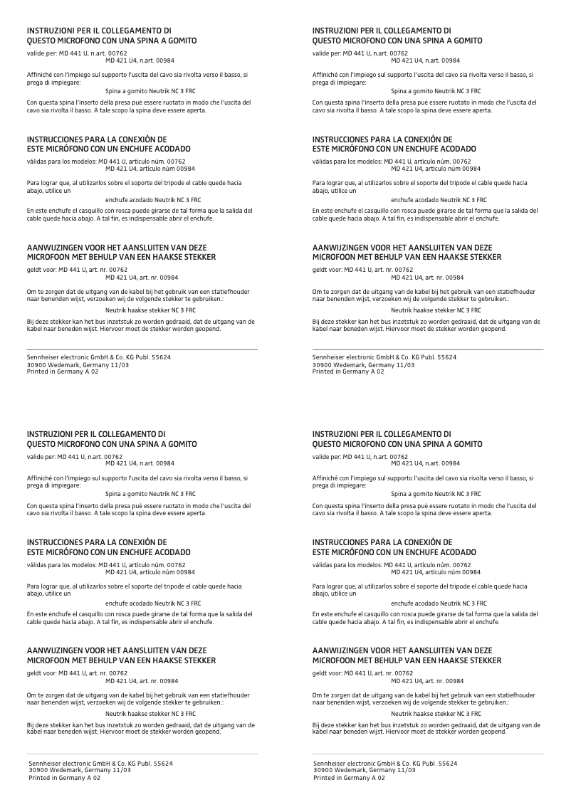 Page 1 de la notice Manuel utilisateur Sennheiser MD 441-U