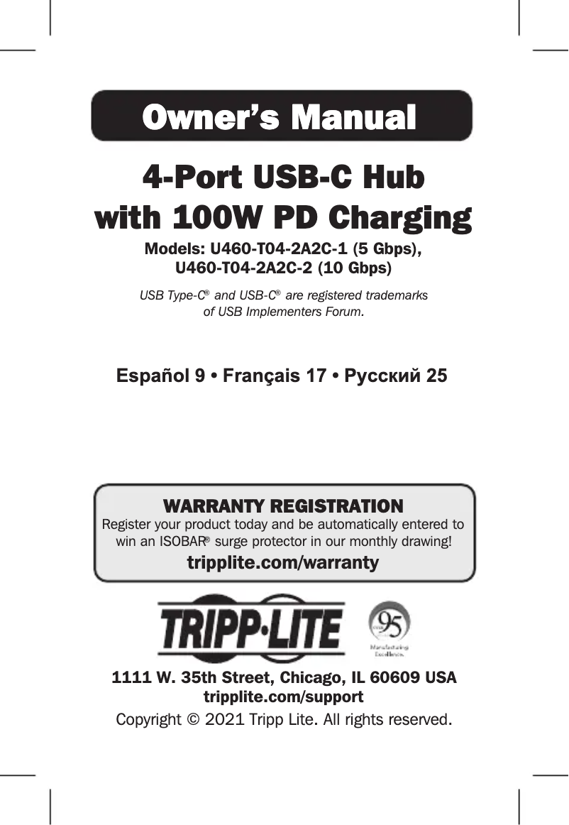 Page 1 of the manual User Manual Tripp Lite U460-T04-2A2C-2