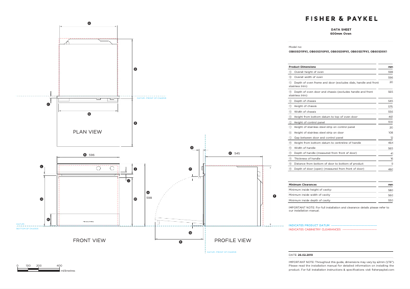 Página 1 del manual Ficha técnica Fisher & Paykel OB60SD11PX1