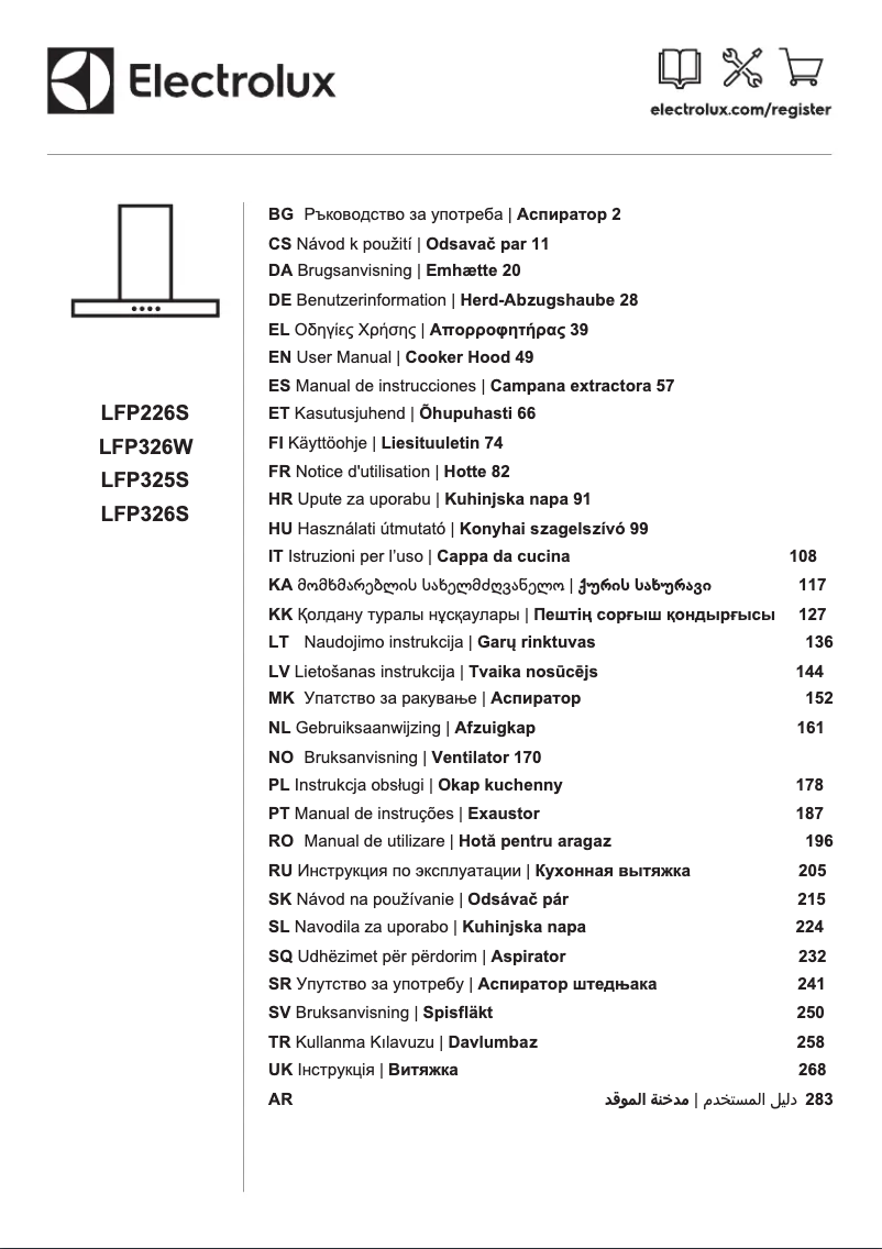 Page 1 de la notice Manuel utilisateur Electrolux LFP325S
