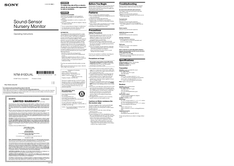 Page n°1 - Mode d'emploi Sony NTM-910DUAL